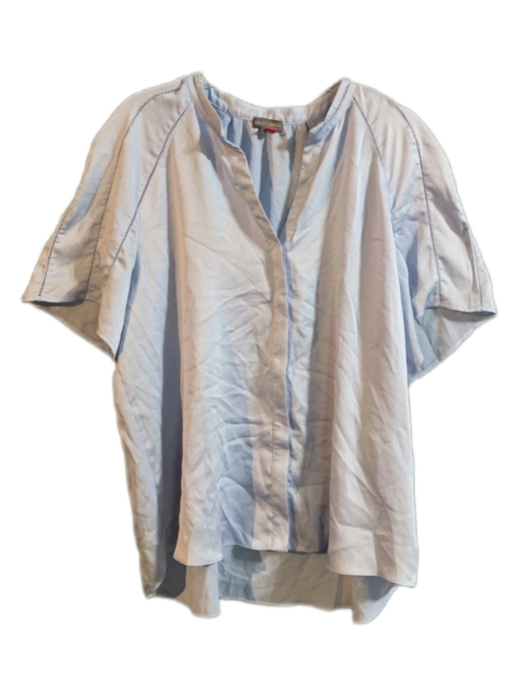 Vince Camuto Shirt Blouse V-Neck Light Blue Button Down Bohemian Pastel